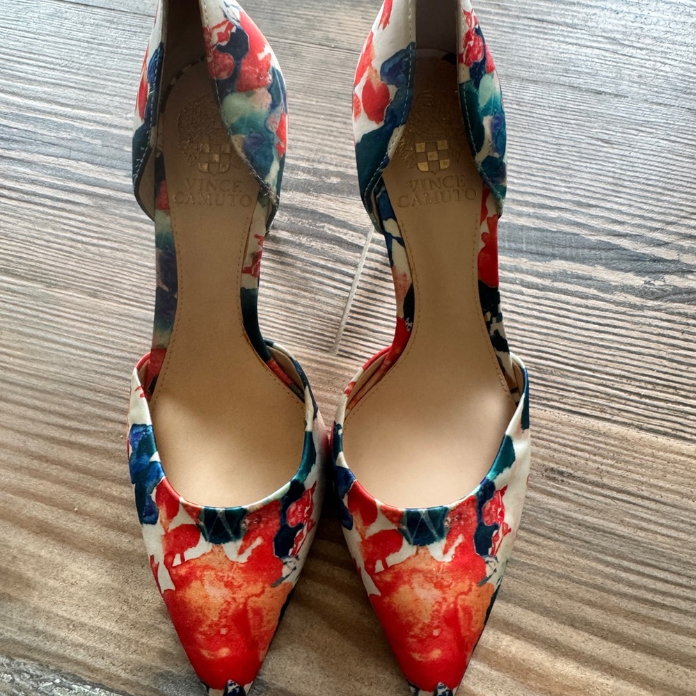 Vince Camuto Red and Blue Patterned Heels
